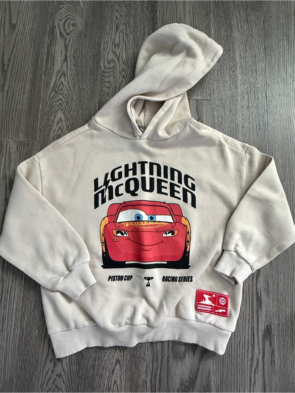 ZARA Lightning McQueen Graphic Hoodie - Cream with Red